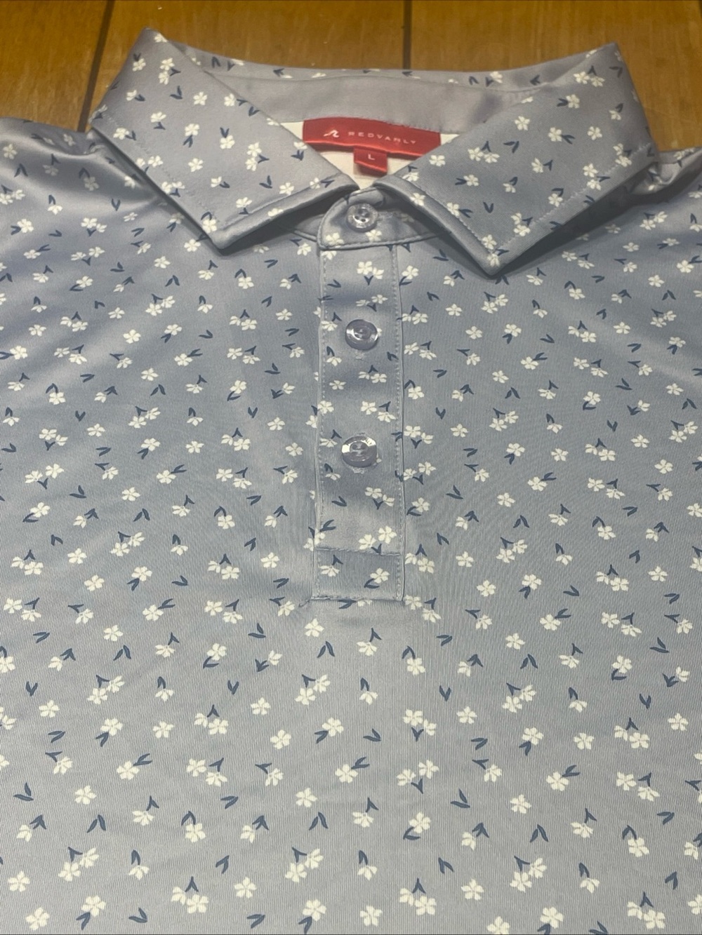 Redvanly Men's Blue/Gray Floral All Over Print Performance Polo Size Large MINT!